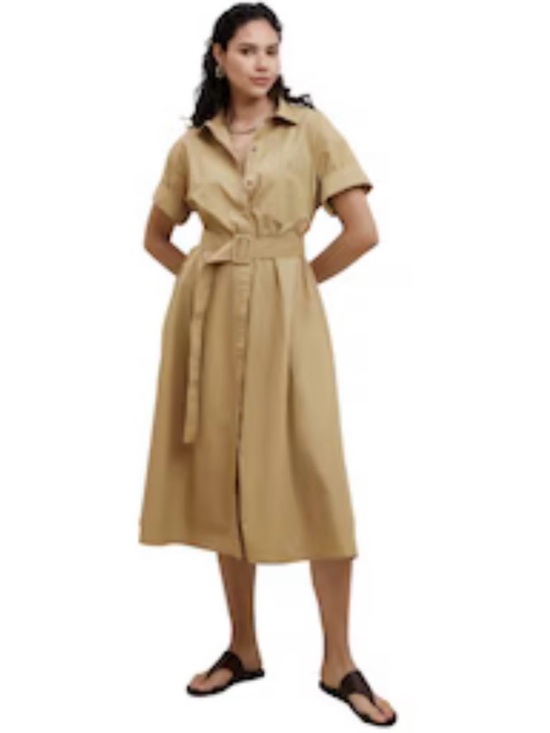 Banana Republic Dresses & Skirts - Banana Republic Tan Short-Sleeve Belted Midi Shirt Dress